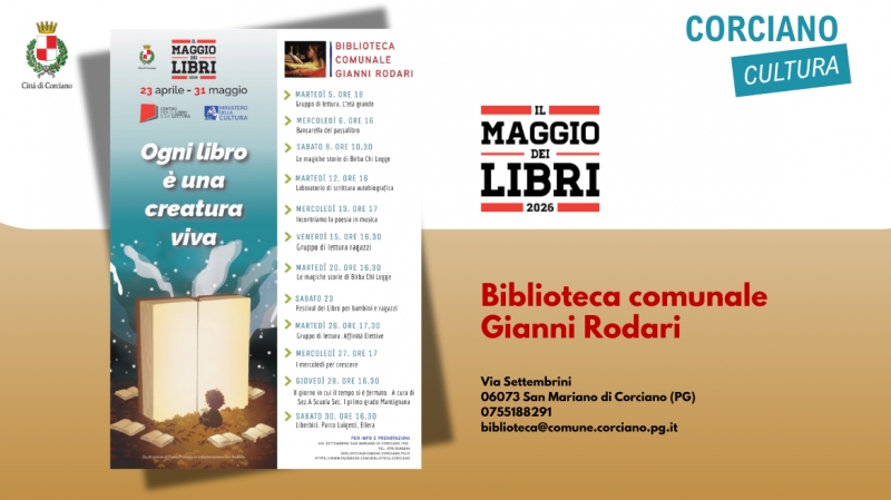 Il Maggio dei Libri alla Biblioteca comunale Gianni Rodari dal 23 aprile al 31 maggio