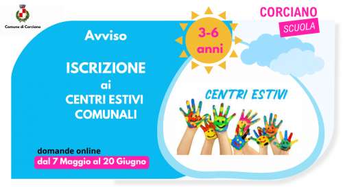 CENTRI ESTIVI COMUNALI 2026 per bambini 3 � 6 anni  � Aperte le iscrizioni 