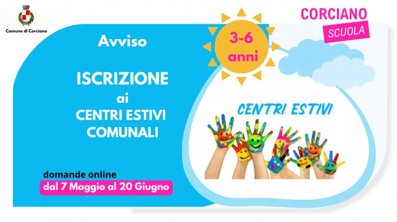CENTRI ESTIVI COMUNALI 2026 per bambini 3 � 6 anni  � Aperte le iscrizioni 