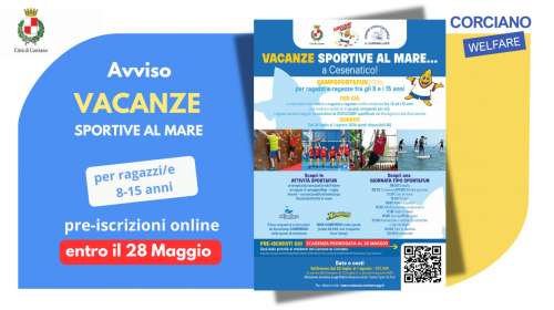 PROROGA scadenza delle  iscrizioni alle VACANZE SPORTIVE AL MARE a Cesenatico. CampSPORT & FUN 2026 per ragazzi e ragazze tra 8 e 15 anni, dal 26 Luglio al 1 Agosto 2026 