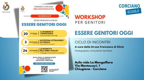 Workshop per genitori ESSERE GENITORI OGGI:  tra guida e consapevolezza
