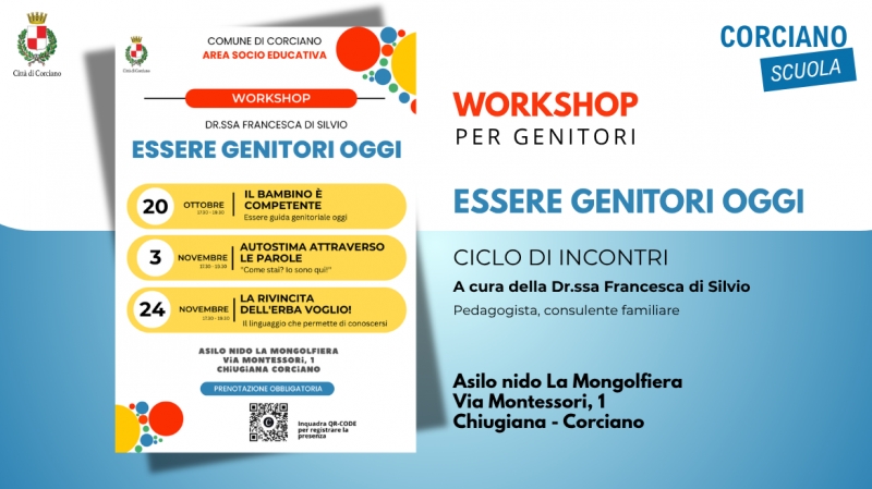 Workshop per genitori ESSERE GENITORI OGGI:  tra guida e consapevolezza